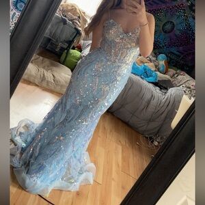Sherri Hill Light Blue Sequin Mermaid Prom Dress